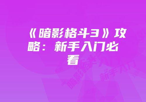 《暗影格斗3》攻略:新手入门必看