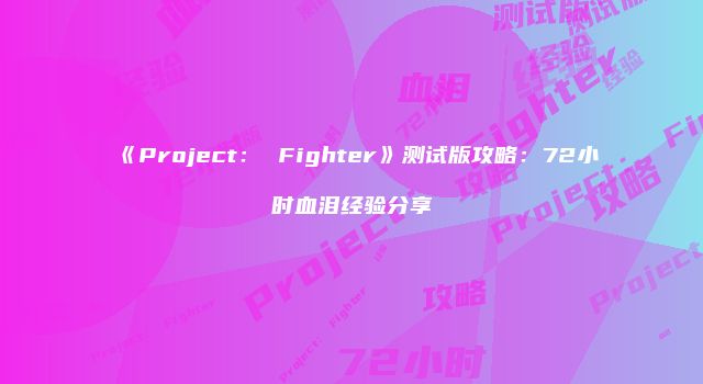 《Project： Fighter》测试版攻略：72小时血泪经验分享