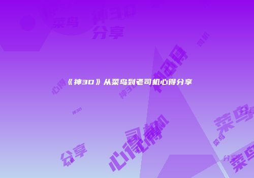 《神3D》从菜鸟到老司机心得分享