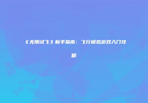 《无限试飞》新手指南:飞行模拟游戏入门攻略