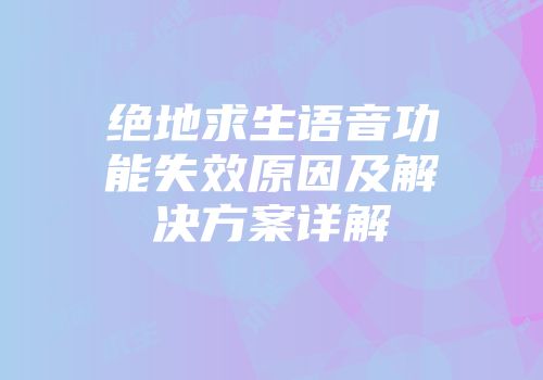 绝地求生语音功能失效原因及解决方案详解