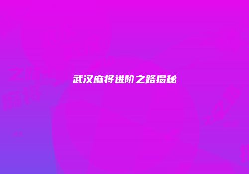 武汉麻将进阶之路揭秘