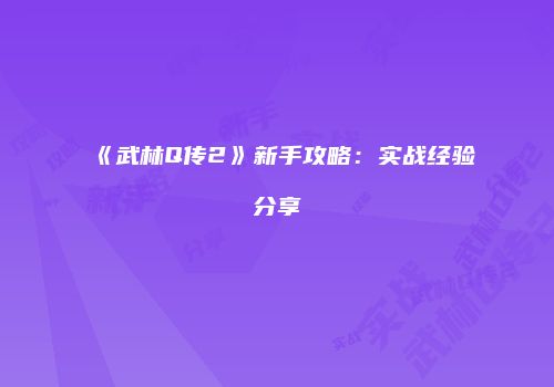 《武林Q传2》新手攻略：实战经验分享