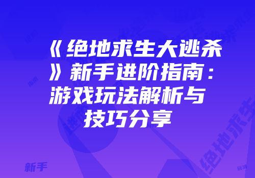 《绝地求生大逃杀》新手进阶指南：游戏玩法解析与技巧分享