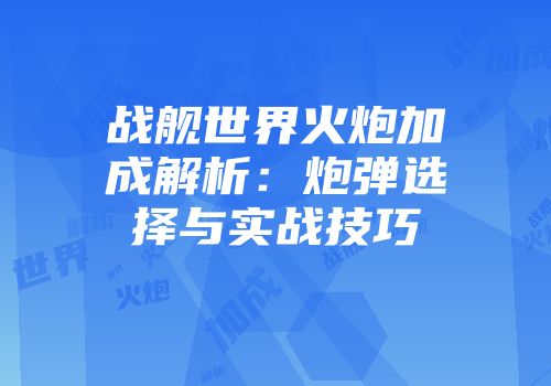 战舰世界火炮加成解析：炮弹选择与实战技巧