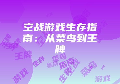 空战游戏生存指南：从菜鸟到王牌