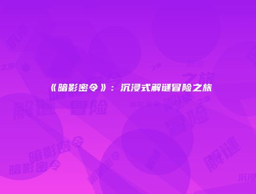 《暗影密令》：沉浸式解谜冒险之旅