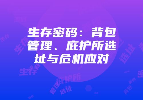 生存密码:背包管理、庇护所选址与危机应对