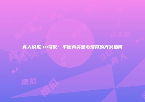 真人模拟3D驾驶：平衡真实感与预算的方案指南