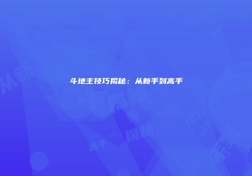 斗地主技巧揭秘：从新手到高手