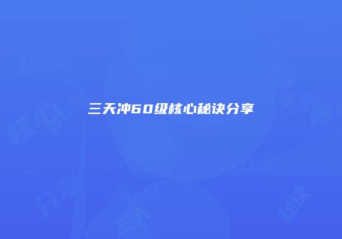 三天冲60级核心秘诀分享