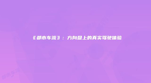 《都市车流》：方向盘上的真实驾驶体验