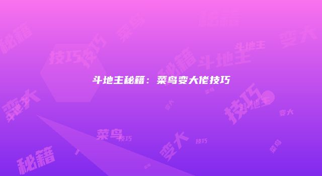 斗地主秘籍：菜鸟变大佬技巧