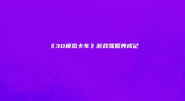 《3D模拟卡车》游戏驾照养成记