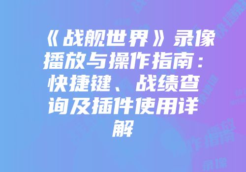 《战舰世界》录像播放与操作指南：快捷键、战绩查询及插件使用详解