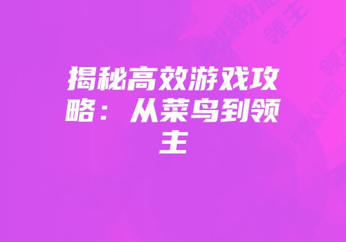 揭秘高效游戏攻略：从菜鸟到领主