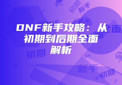 DNF新手攻略:从初期到后期全面解析