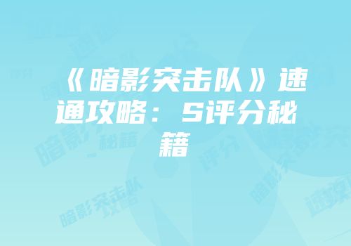 《暗影突击队》速通攻略:S评分秘籍