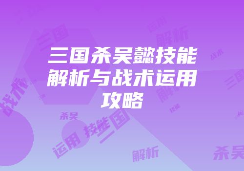 三国杀吴懿技能解析与战术运用攻略