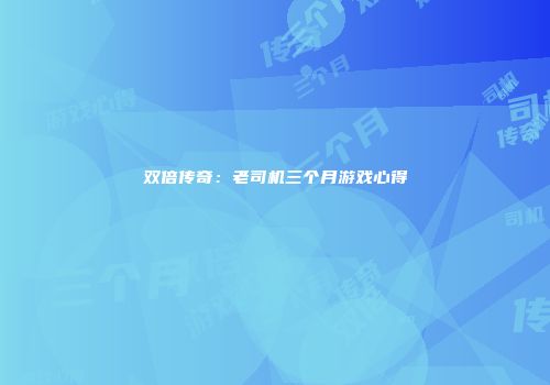 双倍传奇：老司机三个月游戏心得