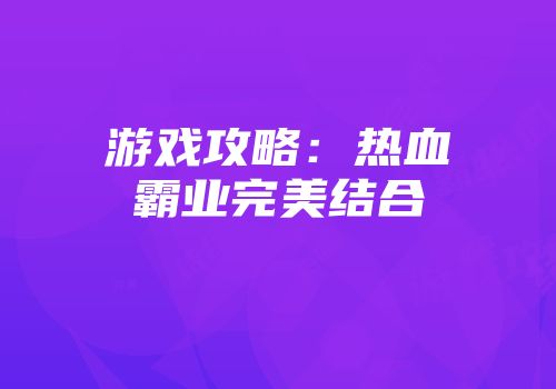 游戏攻略:热血霸业完美结合