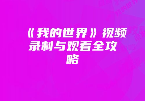 《我的世界》视频录制与观看全攻略